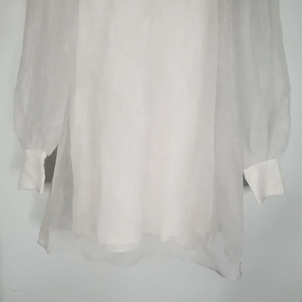 Mare Mare Long Sleeve Organza Overlay Mini Dress White High Neck Size Small - Picture 10 of 14